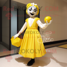 Lemon Yellow Mime mascot costume character dressed with a Ball Gown and Tote bag - £956.83 GBP