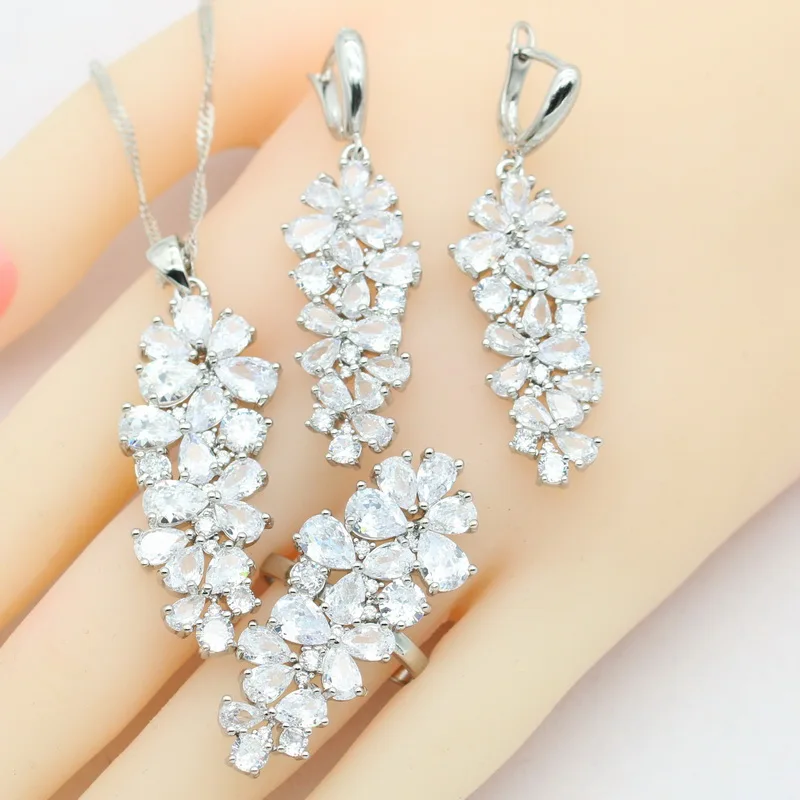 Ot 925 stamp jewelry sets for women 5 colors stones earrings necklace pendant ring gift thumb200