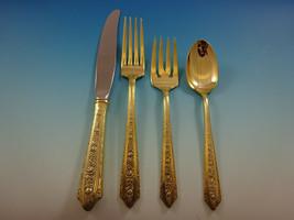 Normandie Gold by Wallace Sterling Silver Flatware Service 8 Set Vermeil 32 Pcs - £2,164.57 GBP