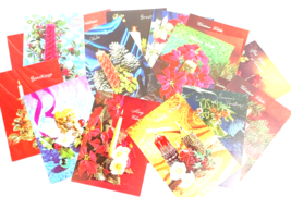Vintage Christmas Card Lot Candles Poinsettia Decorations Unused  - $25.00