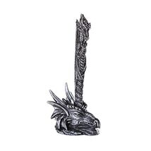 Silver Dragon Head Pen with Holder Home Fantasy Office Decoration 6.5 In... - $16.98