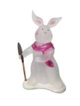 Frosted Easter Bunny Rabbit Figurine Holding Shovel 10&quot;T Free Standing - £15.54 GBP