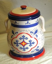 Hand Made Nonni&#39;s Cookie Bisquit Jar Ceramic Vibrant Colors - £31.81 GBP