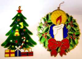 2 Vintage Christmas Holiday Suncatcher Window Decor-Stained Christmas Tree - $19.79