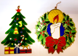 2 Vintage Christmas Holiday Suncatcher Window Decor-Stained Christmas Tree - £14.98 GBP