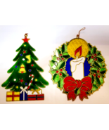 2 Vintage Christmas Holiday Suncatcher Window Decor-Stained Christmas Tree - £15.50 GBP