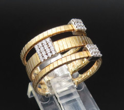 925 Silver - Vintage Two Tone Square Detail Cubic Zirconia Ring Sz 7.5 - RG25569 - £32.19 GBP