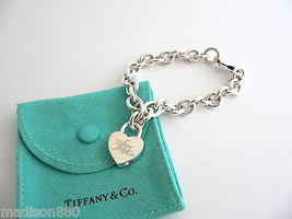 Tiffany &amp; Co Silver Notes Heart Padlock Charm Bracelet Bangle 7.4 Inch Gift Love - £366.74 GBP