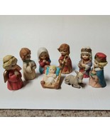Vtg (8 Pc) Nativity Scene Mary Joseph Angel King Baby Jesus Ceramic 3.5&quot;... - $19.01