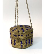 Old World Style Gold Tone Blue Rhinestone Trinket Box Hangable Ornament ... - £15.83 GBP