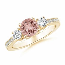 ANGARA Classic Three Stone Morganite and Diamond Ring for Women in 14K Gold - £1,466.09 GBP