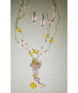 PINK AND YELLOW CRYSTAL PENDANT AND EARRING SET - £9.57 GBP