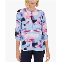 JM Collection Womens M Soft Strokes Blue Pink High Neck Blouse Top NWT CW62 - £19.19 GBP