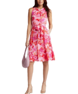 NEW DONNA RICCO PINK FLORAL BELTED FIT AND FLARE DRESS SIZE 16 $119 - $64.99