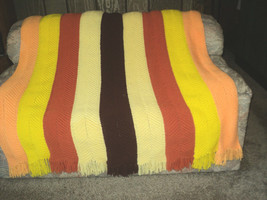 Afghan Sofa Throw Hand Crocheted 56&quot; x 70&quot; Orange, Yellow, Rust, Cream, Brown - £37.31 GBP