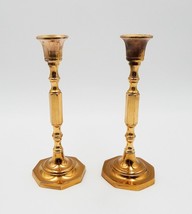 Vintage Brass Candlestick Pair 2 PC Set 7-1/2 Inch Taper Hong Kong Octag... - $21.99