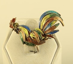 Victorian Sterling Silver 800 Colorful Filigree Rooster Chicken Brooch - £59.35 GBP