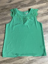 Cato Shirt Green Lace Top Blouse Sleeveless High Neck Casual Ladies Womens Large - £12.93 GBP