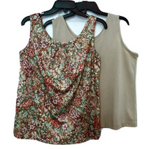 Haband Vintage 1990&#39;s Womens Large  Floral &amp; Tan Set of 2 Cottage Core Tank Tops - £10.31 GBP