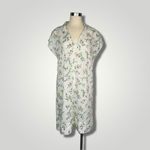 Vintage Handmade 1970s Dress White Floral Mini XL Spring Short Sleeve A1019 - £34.05 GBP