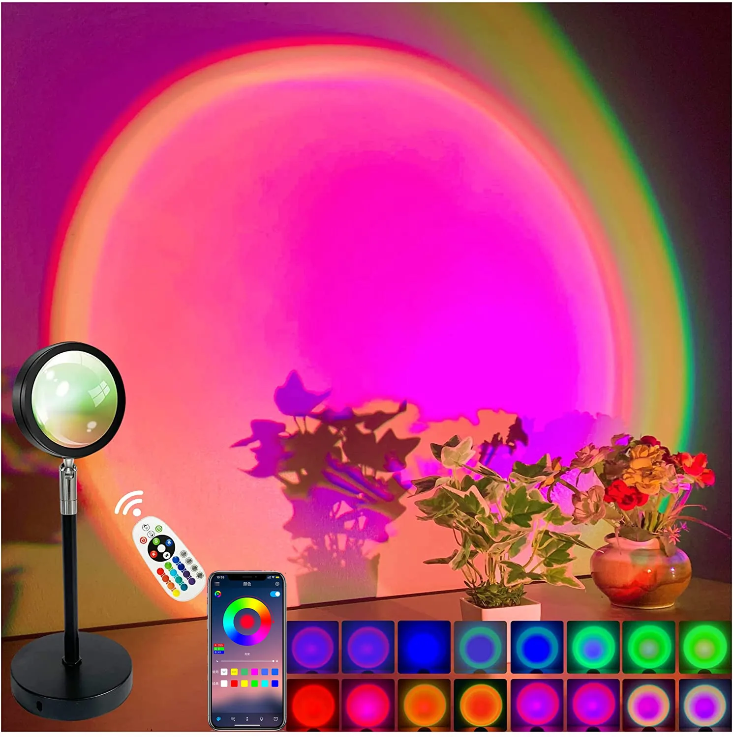 Smart Bluetooth Night Light Rainbow Sunset Projector Lamp for Home Coffe shop - £11.40 GBP+
