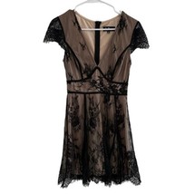 Lulus Black Lace Short Dress Nude Lined V Neck Cap Sleeve Size Small - £14.10 GBP