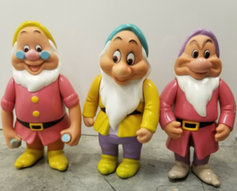 3 Vintage Disney Snow White&#39;s Seven Dwarfs, 6” Vinyl Plastic Figures - £10.11 GBP