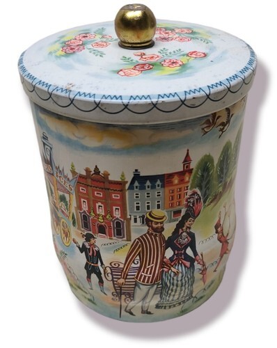 Storage Tin Gay Nineties Lidded Vintage Canister Organization Food Candy Storage Item image 4