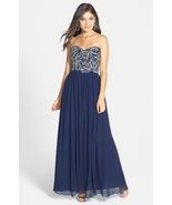 Sean Collection Embellished Strapless Silk Gown Sz 12 Navy - $132.66