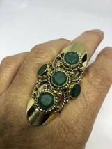 Vintage Tribal Original Facettiert Smaragd Stein Verstellbar Messing Ring - £60.90 GBP