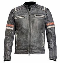 Retro Moto 2 Biker Cafe Racer Vintage Blacek Distressed Leather Jacket (S) Black - £77.10 GBP