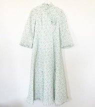 Vtg Saks Fifth Ave Florgalle France Quilted Lined Robe Blue Floral Lace Bows S - £103.66 GBP