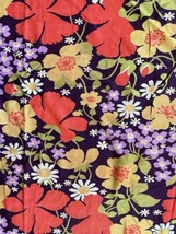 Vtg Flower Power Fabric 1970s Material Purple Burgundy Orange BOHO 64&quot; x 42&quot; - £19.87 GBP