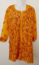 WOMENS India Kurti Sheer Embroided Orange Floral Design - £15.50 GBP