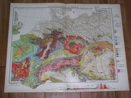 1929 Vintage Geological Map Of Germany Poland Central Europe Alps Geology - $24.66