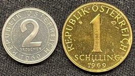 (2) 1969 Austria 1 Schilling &amp; 2 Groschen Proof Coin Set - $10.89