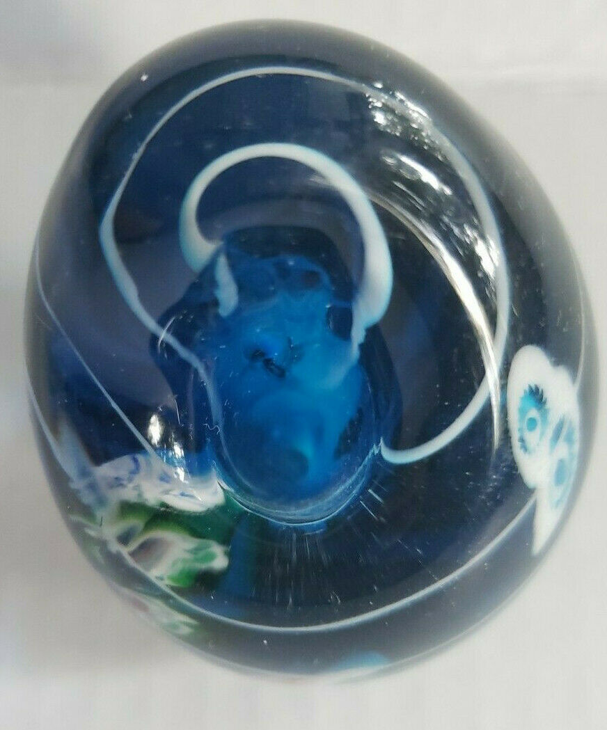 Vintage Millifiore Art Glass Paperweight with Pen Holder Colbalt Swirl Paperweights