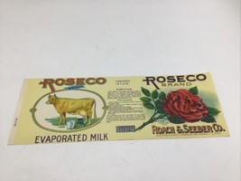 ROSECO Evaporated Milk Can Label Vintage Michigan Jersey Cow Roach Seebe... - £5.05 GBP