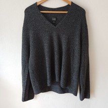 Eileen Fisher 100% Merino Wool Black Gray V-Neck Sweater Size XL Italian Yarn - £55.75 GBP