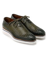 Paul Parkman Mens Shoes Green Leather Upper Oxford Style Handmade 182-WV... - €299,53 EUR