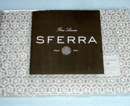Sferra FILIGREE Cocktail Napkins SILVER Fretwork Print on White Linen SE... - $24.90