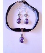 Lavender purple velvet Choker jewelry set light purple set black velvet ... - $52.00