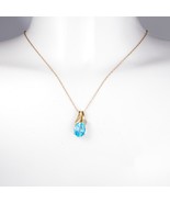 10K Yellow Gold Blue Topaz and Diamond Accent Pendant Chain Necklace I L... - $191.46 CAD