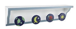 Scratch &amp; Dent Space Traveler Blue &amp; White Wood Wall Shelf with Hanging Pegs - £14.00 GBP