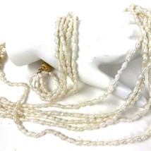 Vtg Set Seed Pearl Beaded Necklace Bracelet Multi-strands hand made artisan - £55.28 GBP