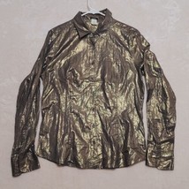 J. Crew Women&#39;s Shirt Size 10 Metallic Gold Cotton Button Down Shiny - $35.87