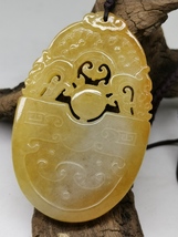 Icy Ice Yellow Hollow Hand Carved Burma Jadeite Jade Lock Pendant # 245.50 carat - £4,156.65 GBP