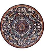 Beautiful Dining Table Top with Antique Art Round Shape Black Marble Hot... - $6,850.00+