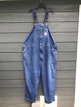 CARHARTT R08 BIB WASHED Blue DENIM WORK OVERALLS Jeans 54x32 - $57.48