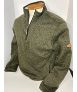 Orvis Mens Medium Sherpa Lined Fleece 1/4 Zip Heavy Pullover Sweater Green - $32.25 CAD